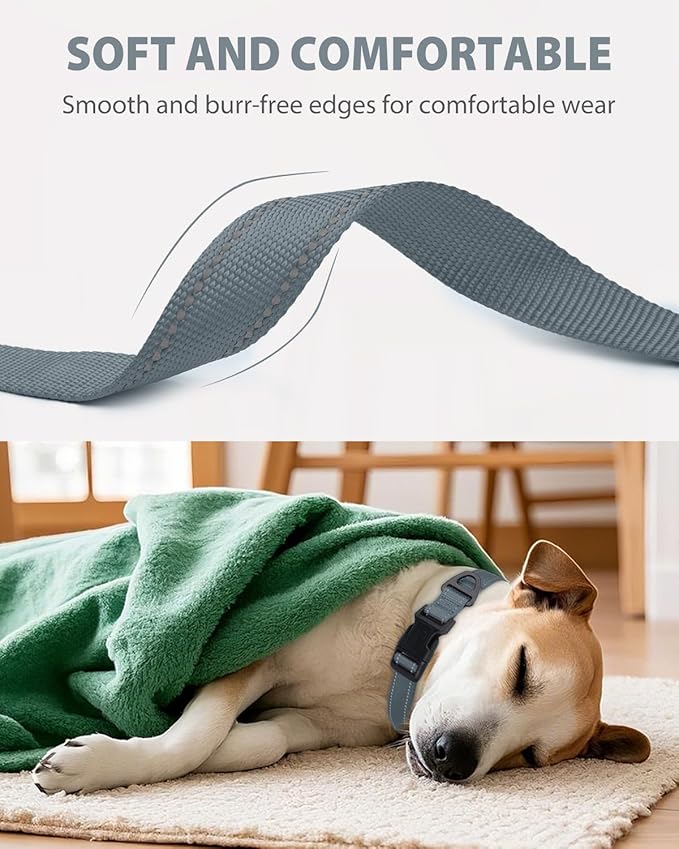 Joytale Large Dog Collar, Reflective and Adjustable Nylon Pet Collar with Quick-Release Buckle for Large Dogs, Gray, L