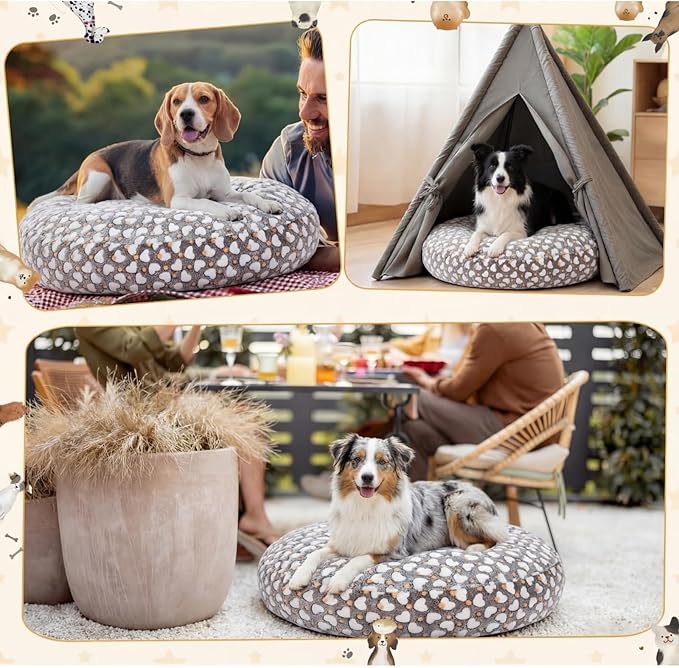 Youyole Large Washable Round Dog Bed Cover Replacement Waterproof 45 x 45 x 11 in Round Donut Bed Cover for Dog Soft Gray Pet Beds Protector Sheet with Lovely Heart Print for Donut Beds & Pet Couch