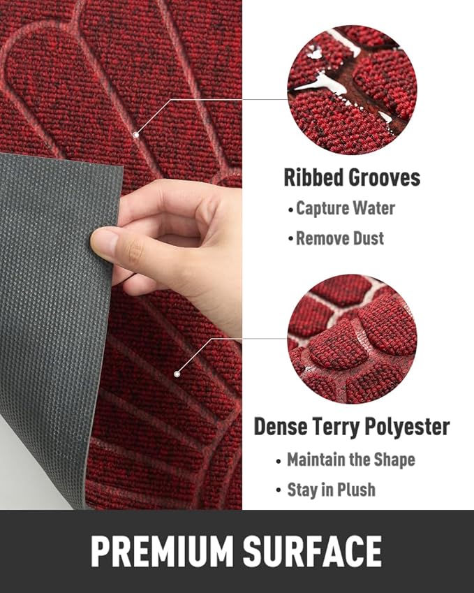 tchdio Door Mat Outdoor Indoor Entrance Doormat-Semicircular Durable Rubber Non Slip Front Door Mat for Outside Inside Entry Entryway Dirt Trapper WelcomeMat for Muddy Paws and Shoes-Red 17”x30”