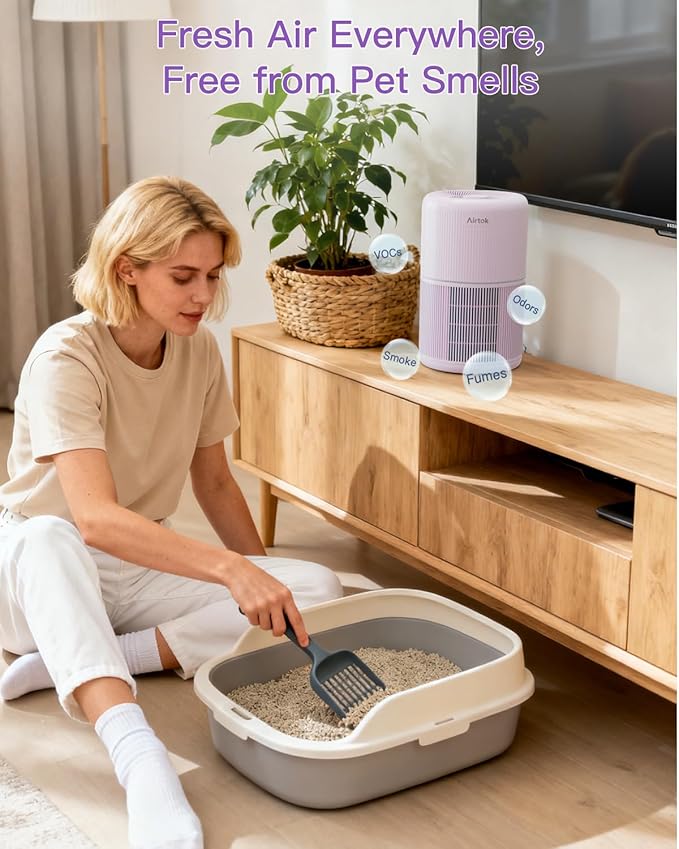 2 Pack Air Purifier for Home Bedroom with H13 True HEPA Filter for Smoke, Smokers, Dust, Odors, Pollen, Pet Dander | Quiet 99.9% Removal to 0.1 Microns | Purple Available for California