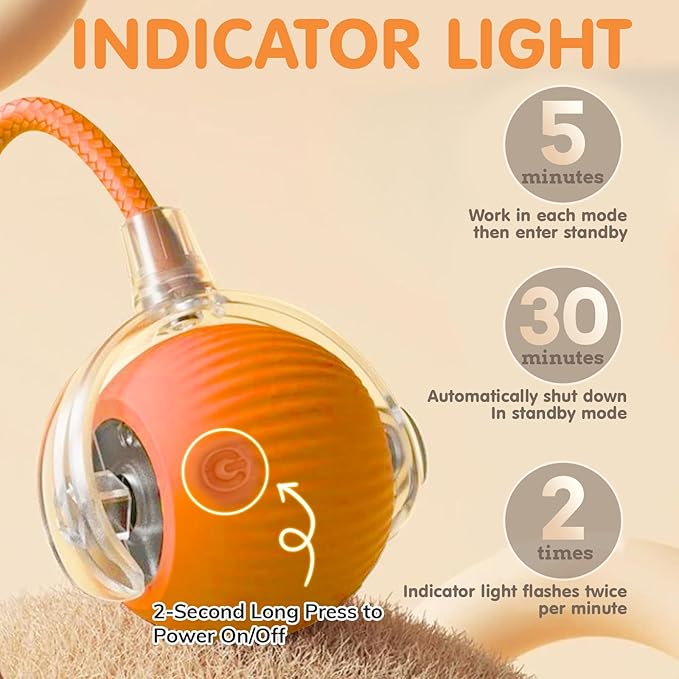 Rocfish Interactive Cat Toy for Indoor Cat, Smart Automatic Cat Chase Ball Toy (Orange-N)
