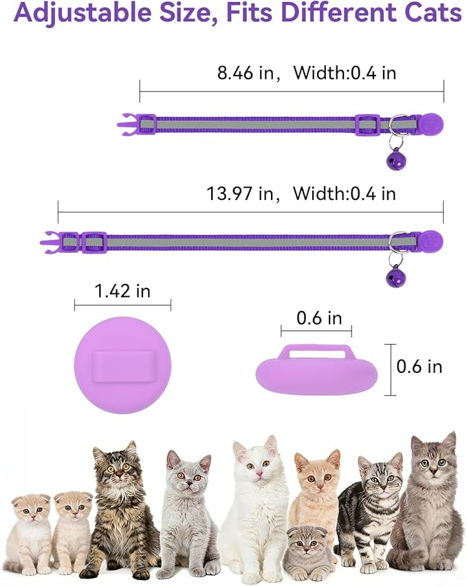 Joytale AirTag Cat Collar 2 Pack with Breakaway Safety Buckle, Reflective Cats Collar with AirTag Holder, Adjustable 7.5-12.5 Inch, Anti-Fraying Lightweight for Girl Boy Kitten, Purple