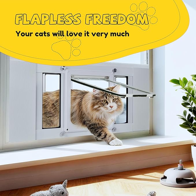 Full-Size Window Pet Door for Cats & Small Dogs, Width Adjustable Fits Sliding Windows, 10-Min Install, Aluminum Frame, HD High-Transparency Glass, Weatherproof Design, Magnetic Close