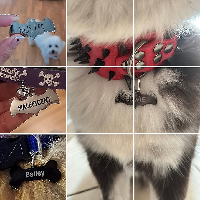 316 Surgical Grade Stainless Steel Personalized Dog & Cat ID Tags - Engraved Name or Text for Pet Collar Accessories, Original Funny Shapes (Lightning)