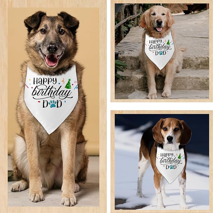 Happy Birthday Dad Black Dog Bandana Pet Scarf Accessories Funny Cute Puppy Bandana Birthday Party Accessorie Gifts for Dog Dad Lovers