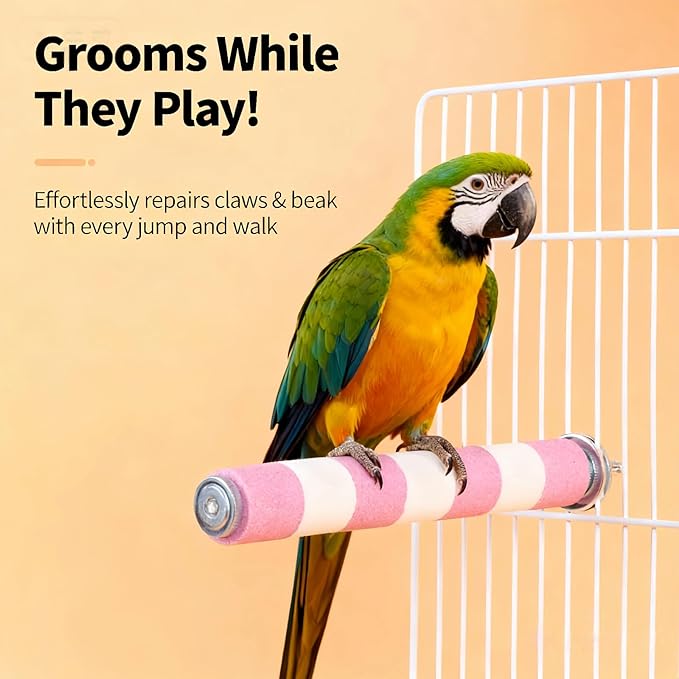 AOTU Natural Sandstone Parrot Perch Bird Perches for Cage – Durable Beak & Claw Trimming Grinding Stone for Birds, 7.9” x 1” – Safe Non-Toxic Long-Lasting Bird Cage Accessory (Orange and White, 7.9”)