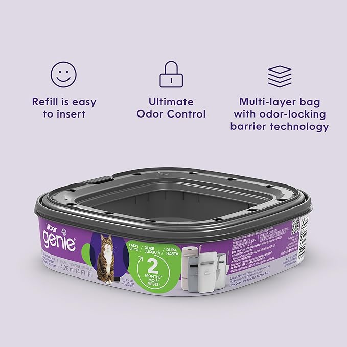 Litter Genie Refill Bags | Standard 4-Pack, 56 total ft | Up to 8 Months of Supply | Ultimate Odor Control Cat Litter Bags
