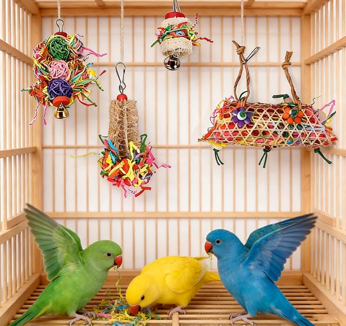 Morezi Bird Swing for cage Parakeet Parrot Swing Wood Ladder Toy Accessories Play Gym Budgie Perch Hammock Budgerigar Conure Cockatiel mynah Finches Toys for Small Medium Breeds