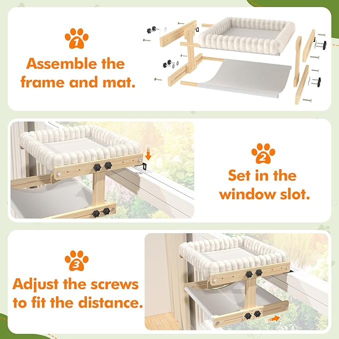 Cat Perch for Window XiaZ Cats Hammock Indoor Cat Bed for Window Adjustable Wooden Frame W/Soft Warm Plush-Lined Cushion Perfect for Bird Watching Sunbathing Space-Saving Easy Install Double Layer