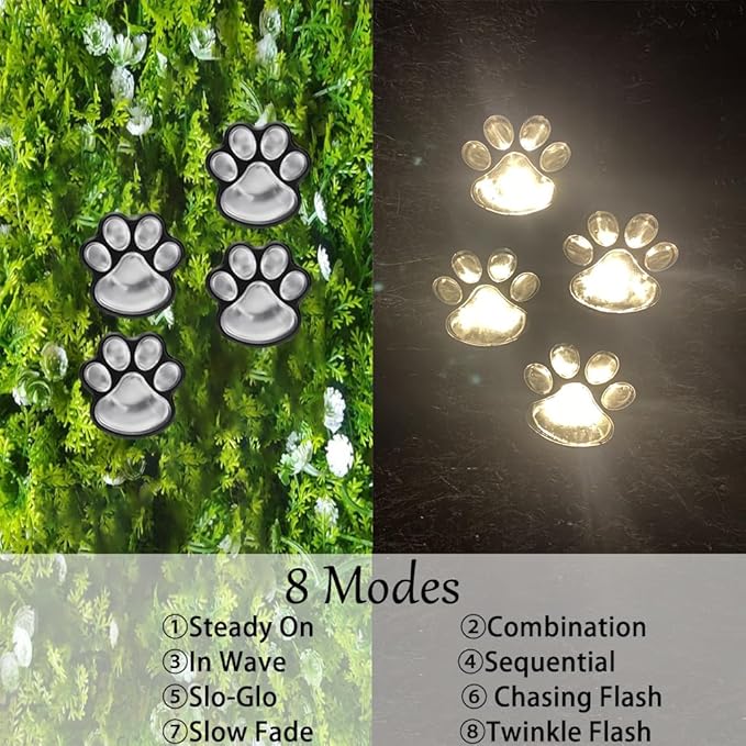 Paw Print Solar Lights - Set of 4 Pack Dog Animal Lights Waterproof,Paw Print Solar Lighting Outdoor Garden, Pet Lover’s Garden Path Lighting, Walkway Lighting for Yard (Warm White)