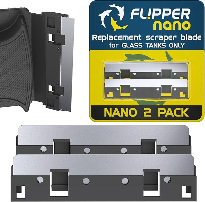 Flipper Nano Aquarium Algae Scraper for Fish Tank Cleaning Kits – Stainless Steel Replacement Blades for Glass Tanks – Aquarium Cleaner Blades, 2 Pack