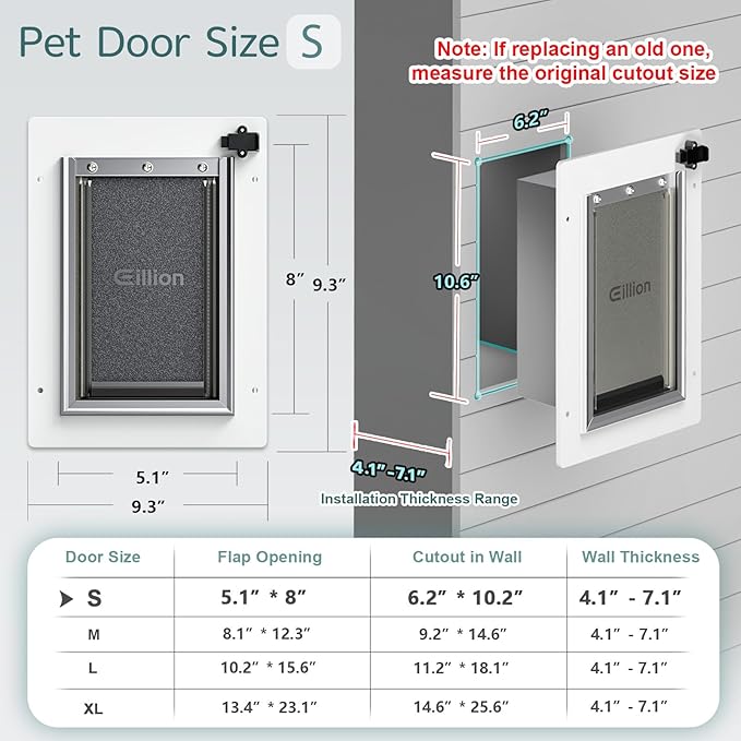 Cat Door for Wall Dog Door for Wall Exterior, 3-Flap Small Pet Door for Walls, All-Metal Frame and Telescoping Tunnel, Pets Up to 15 Lb (Small Size)