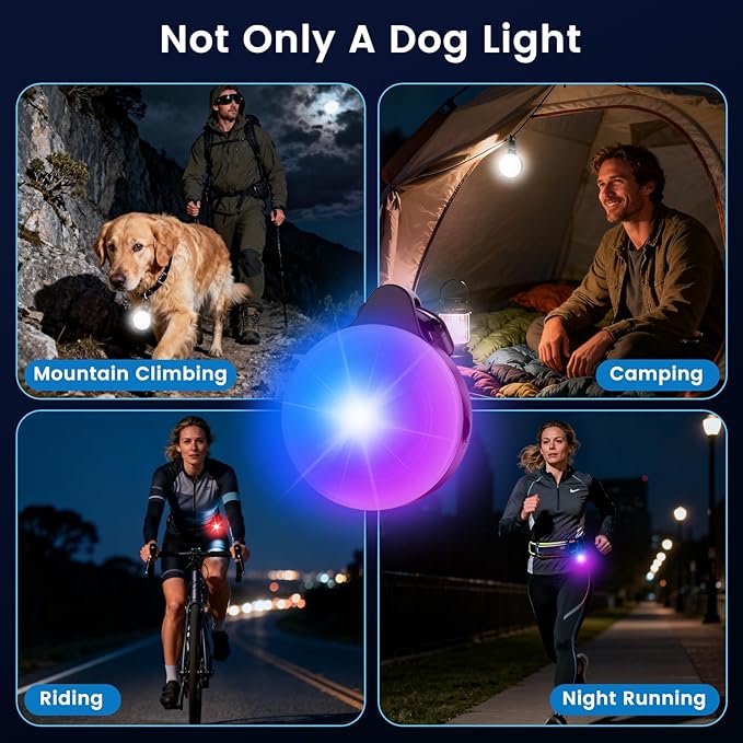 2-in-1 GPS Tracker Dog Light | Smart Tracking Pet LED Light for iOS Only | IP68 Waterproof | 6 Modes Dog Collar Light for Night Walking, Camping | Works with Apple Find My, No Subscription
