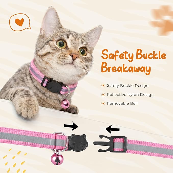 12-Pack Reflective Cat Collar Breakaway with Safety Elastic Band – Cat Collar with Bell - Adjustable Length & Lightweight for Girl Boy Cats and Kittens
