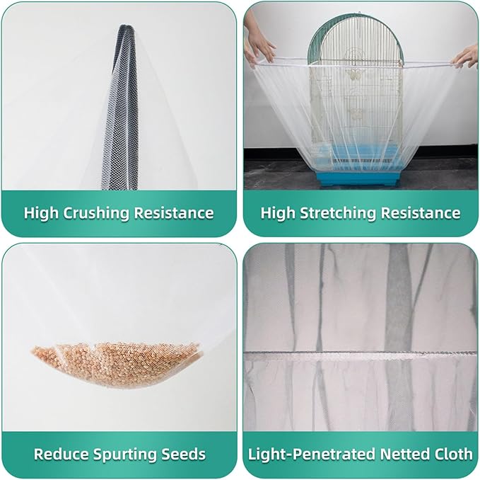 Large Bird Cage Cover, Bird Cage Seed Catcher, Adjustable Soft Airy Nylon Mesh Net, Birdcage Cover Skirt Seed Guard for Parrot Parakeet Macaw African (Solid-White, 15.7" x118")