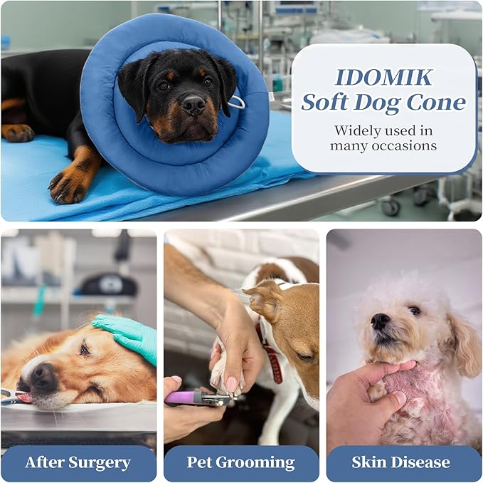 IDOMIK Dog Recovery Collar, Waterproof Soft Dog Cone After Surgery, Comfy Protective Elizabethan Collar Alternative for Dogs Cats, Adjustable Pet Neck Donut Cone Anti-Licking Biting Wounds,Navy,XL