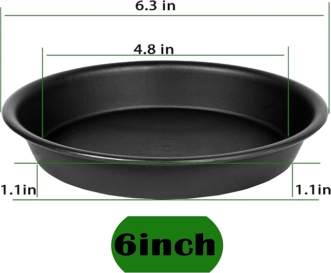 6 Pack 6 inch Plant Saucer Tray, 4 6 8 10 12 15 17 19 inch Plant Saucers, Heavy Duty Plastic Plant Saucers for Indoors, Bird Bath Bowls, Flower Plant Water Trays for pots Planter (6", Black)