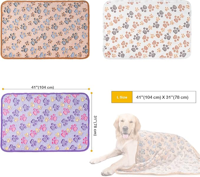 Dono 1 Pack 3 Dog Blankets, Soft Fluffy Fleece Pet Blanket Warm Sleep Mat Paw Print Design Puppy Kitten Throw Blankets Doggy Blanket for Dogs