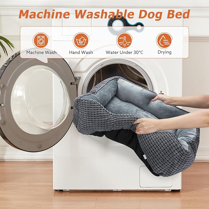 MIXJOY Dog Beds for Medium Dogs Washable, Rectangle Pet Bed Medium Size Dog, Orthopedic Sleeping Pet Sofa Bed, Soft Calming Cat Beds for Indoor Cats, Anti-Slip Bottom with Multiple Size (25'', Grey)