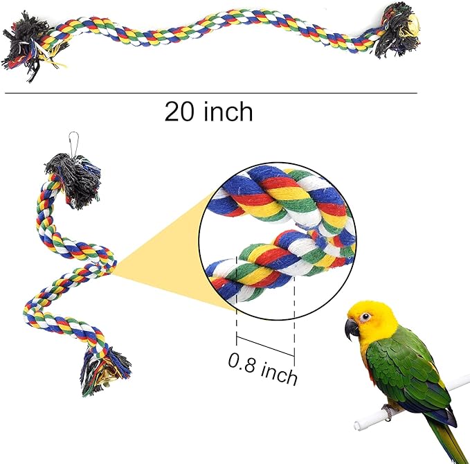 WishLotus Bird Perches, Parrot Colorful Climbing Rope Swing Toys Parrot Stand with Bell and Hanging Clip for Parrots, Budgies, Macaws, Parakeets, and Other Small Birds. (50cm)