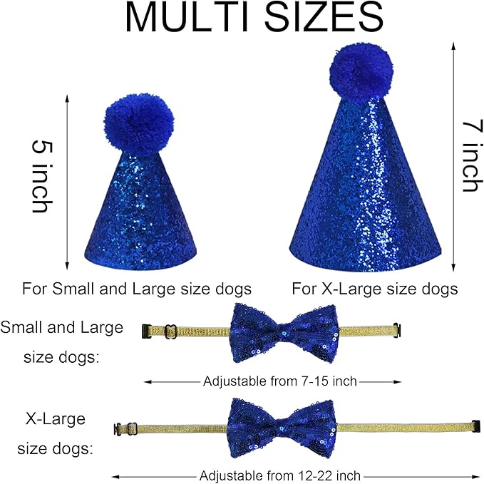 Dog Birthday Party Supplies, Multi Sizes Dog Birthday Hat with Numbers Bandana Bow Tie It’s My Bday Mother Puppers Sign Banner for Medium Large Dogs Pets (Large, Blue)