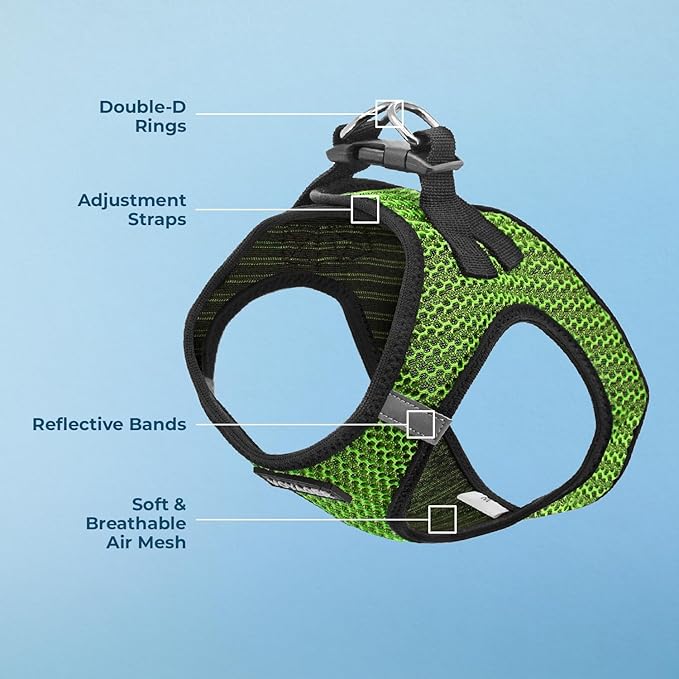 Best Pet Supplies - All Weather Mesh/Plush, Reflective, No Pull Harness for Small, Medium Dogs, Cats - Secure with Hook & Loop Fastener, Buckle, Double D-Rings - Lime Green 2-Tone, S
