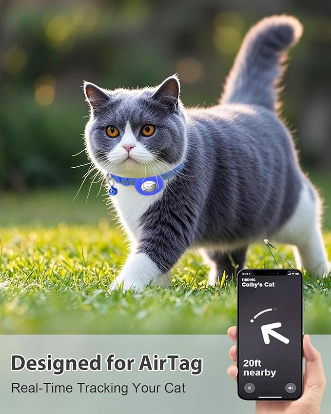 Joytale AirTag Cat Collar 2 Pack with Breakaway Safety Buckle, Reflective Cats Collar with AirTag Holder, Adjustable 7.5-12.5 Inch, Anti-Fraying Lightweight for Girl Boy Kitten, Navy Blue