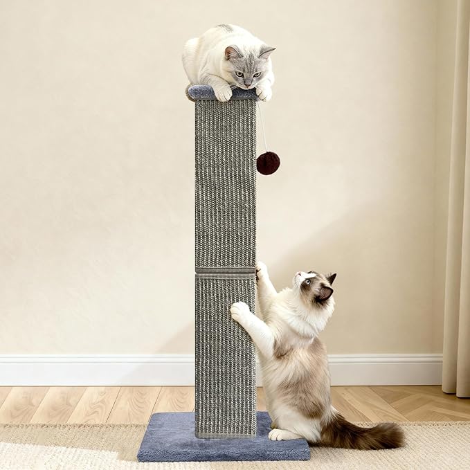 Cat Scratching Post 32 Inch for Indoor Large Cats and Kitten, Nature Sisal Tall Cat Scratch Post, Sisal Cat Scratcher Improve Cat's Scratching Habits and Protect Your Furniture, Dark Grey