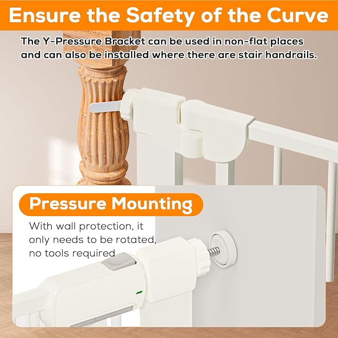 29.5-54.2" Magnetic Baby Gate for Stairs, Baby Safety Essentials, Auto Close Gate for Doorways, Easy Install Pressure Mounted Dog Gate Indoor, Pet Gates for Dogs, White