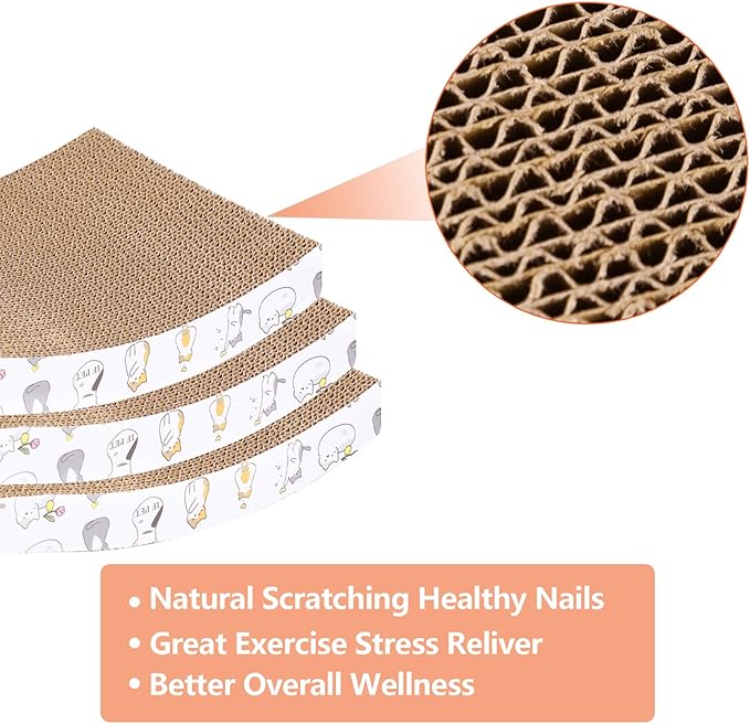 PatiencET 3 Pack Cat Scratcher Pad Recycle Corrugated Cat Scratching Pad Type S Cat Scratch Pad Lounger Sofa for Furniture Protector