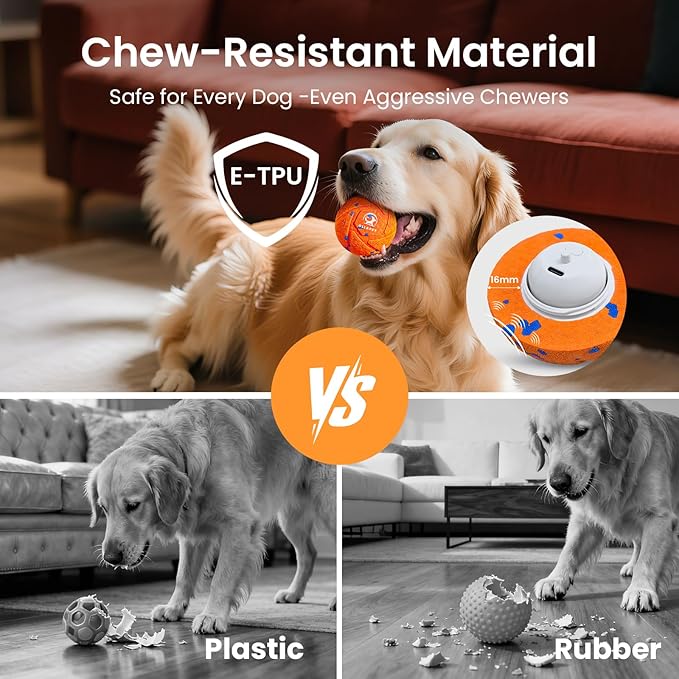 Smart Interactive Dog Ball - Auto Bouncing & Rolling, Chew-Resistant E-TPU Material, 3 Interactive Modes, IPX7 Waterproof, Smart Chase Pet Toy Ball for Medium and Large Dogs (Orange)