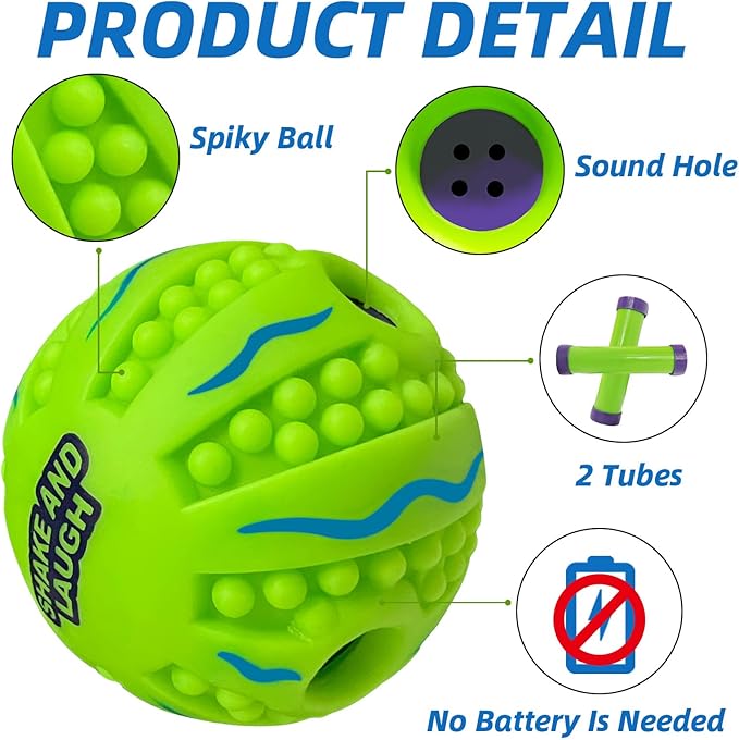 Spiky Interactive Dog Toys Ball, Shaking with Gibbering Sound, for Training, Teeth Cleaning & Herding, Wave, L, 3.94 in (10 cm)