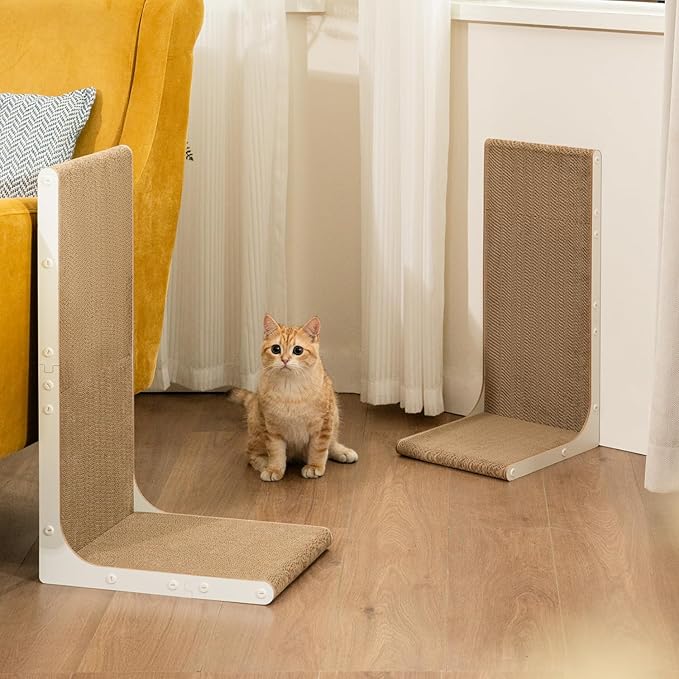 Cardboard Cat Scratcher,26 Inch L Shape Scratch Pad Wall Mounted,Vertical Scratching Board, Durable Cardboard to Protect Furniture for Indoor Cats,White Junbo
