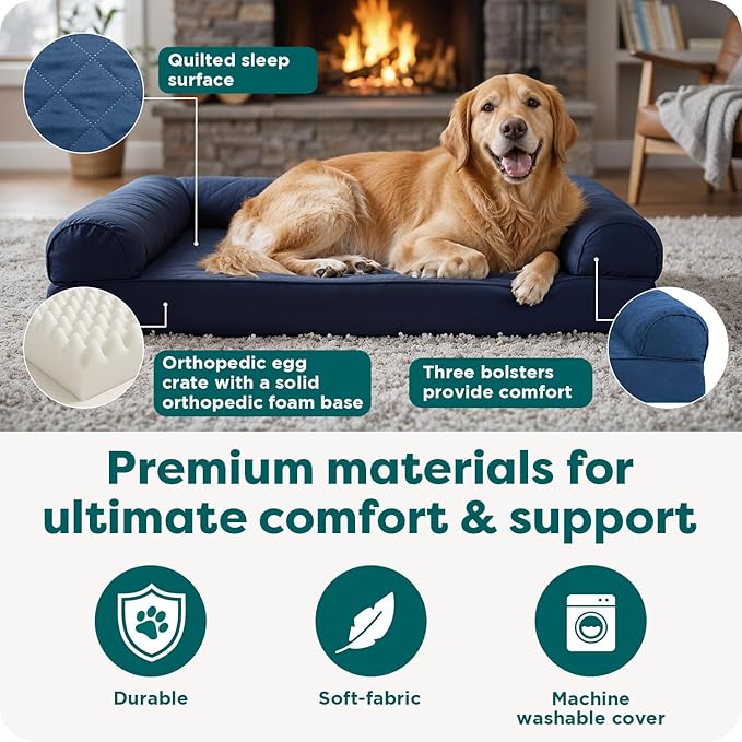 Furhaven Orthopedic Dog Bed for Large/Medium Dogs w/ Removable Bolsters & Washable Cover, For Dogs Up to 55 lbs - Quilted Sofa - Coffee, Large, (Quilted) Coffee