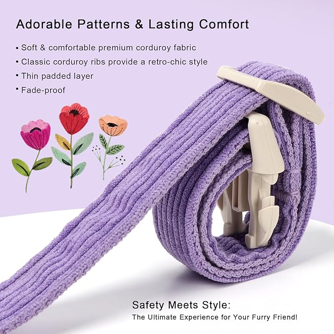 Cute Corduroy Dog Collar - Lavender Adjustable Dog Collars for X-Large Dogs 80+lbs, Fade-Proof with Secure Snap & Little Charm, Christmas Birthday Gift, XL