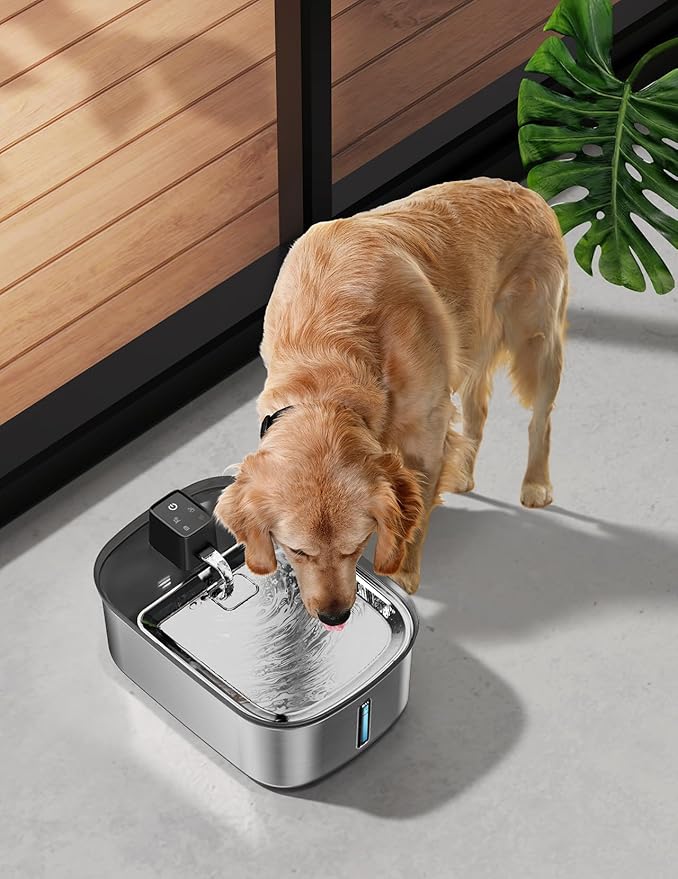 Wireless 7.5l/254oz/2Gal Dog Water Fountain for Large Dogs Stainless Steel, Quiet Pet & Cat Water Fountain with Motion Sensor, Automatic Water Dispenser for Dogs&Multi-Pet Homes Continuous Fresh Flow