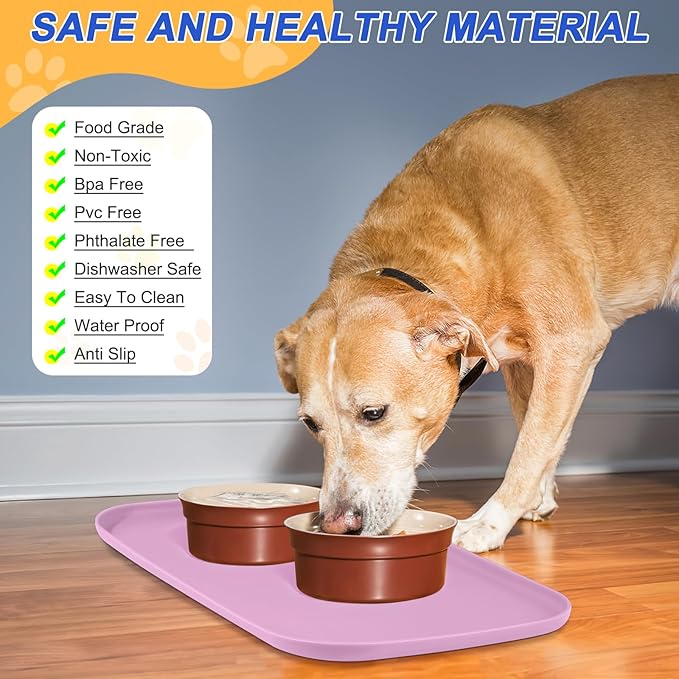 Silicone Pet Feeding Mat with Raised Edge for Food and Water, Dog Bowl Mats, Cat Bowls Placemat with High Lip for Floor Waterproof, Rubber Tray for Cats and Dogs 19 x 12 x0.7 Light Pink