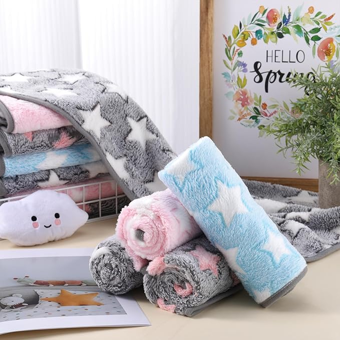 Chumia 40 Pcs Puppy Blankets for Small Dog Pet Bulk Fleece Soft Fluffy Washable Dog Star Print Pattern Fleece Blankets for Pets Throw Warm Bed Mat for Puppy Cat, 24 x 16 Inches