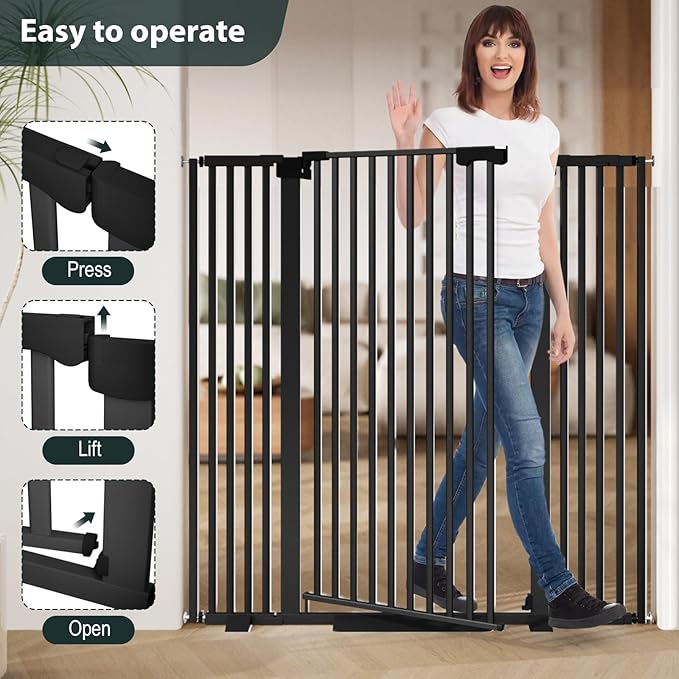 51'' Extra Tall Cat Gate for Doorways Hallways 30-40.9'' Wide, Pressure Mounted Pet Dog Gates No Drilling Auto Close, Cat Fence Barrier Indoor Climb Proof (Black)
