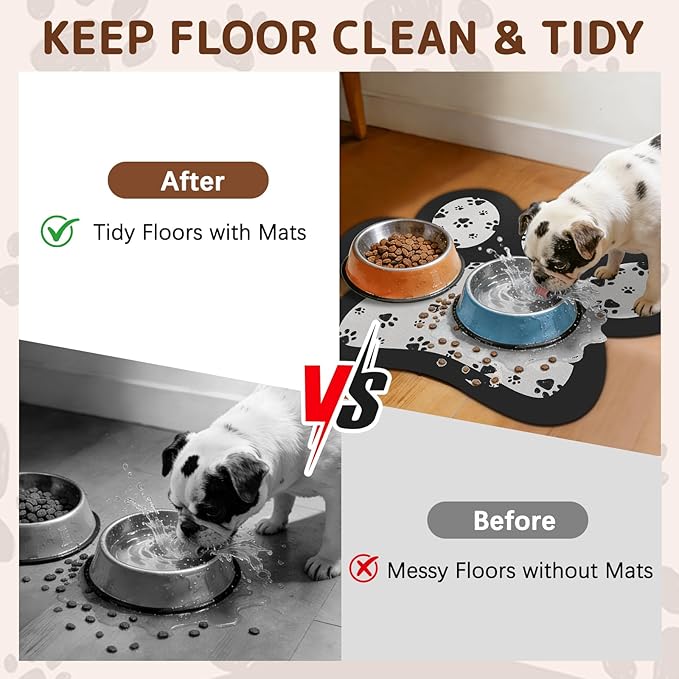 Dog Food Mat for Bowls, Absorbent Quick Dry Dog Cat Mats for Food and Water, Non-Slip Backing Pet Mat Pet Supplies - Black 15.74 inch