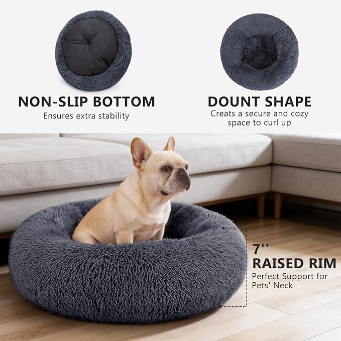 MIXJOY Orthopedic Dog Bed Comfortable Donut Cuddler Round Pet Beds Ultra Soft Washable Dog and Cat Cushion (20''/23''/30'') (23'', Grey-Blue)