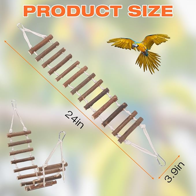 Naturals Rope Wooden Ladder Bird Swing for Parrots & Hamsters