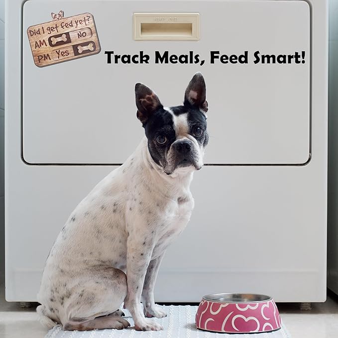 Dog Feeding Tracker-AM PM 2-Meal Wooden Fridge Magnets - Dog Feeding Reminder(3.5'' x 5.4'') with Stand - Did I Get Fed Yet-Pet Accessories to Track & Prevent Overfeeding or Underfeeding of Pets-A04