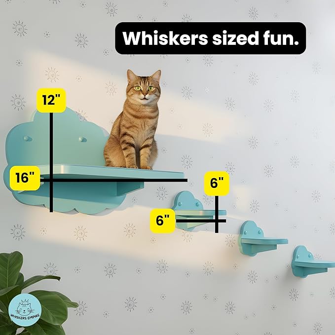 Cat Wall Shelves for Large Cats – 4-Piece Wall Mounted Cat Furniture Set, Floating Climbing Shelves & Stairs, Sturdy 30+ lb Support, Modern Vertical Wall System (Cloud Blue)