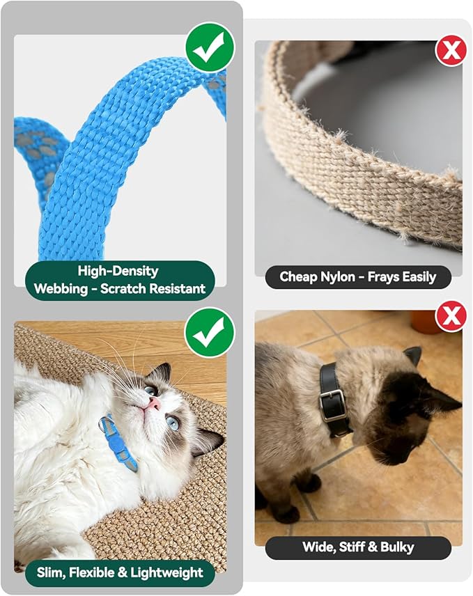 Joytale AirTag Cat Collar 2 Pack with Breakaway Safety Buckle, Reflective Cats Collar with AirTag Holder, Adjustable 7.5-12.5 Inch, Anti-Fraying Lightweight for Girl Boy Kitten, Sky Blue