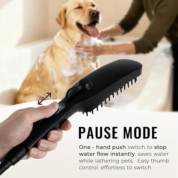 G-Promise 3 Mode Dog Shower Attachment with Pause Mode, Dog shower Sprayer with 86 Inches Stainless Steel Hose, Metal Diverter, Adhesive Holder, for Fast and Easy Dog Bathing and Cleaning(Matte Black)