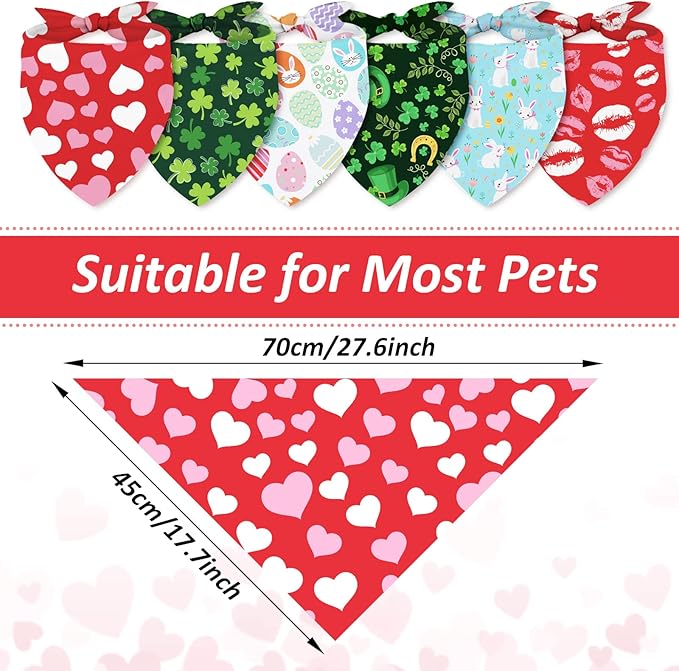 Whaline 6 Pack Valentine's Day Pet Bandanas Heart Pet Neckerchief Shamrock Clover Triangle Dog Bibs Easter Spring Bunny Dog Collar Scarf St. Patrick's Day for Pet Costume Accessories