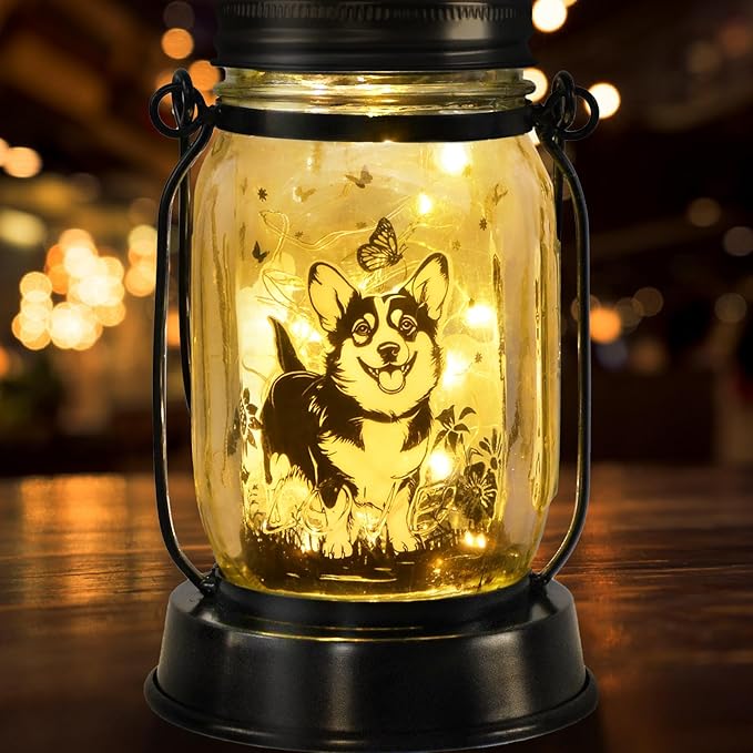 kyoryuger Corgi Gifts for Women/Men Corgi Solar Lanterns Dog Mom Birthday Dog Lovers Lantern Pet Loss Pet Memorial Lights Solar Garden Decoration for Yard, Patio,Backyard,Porch Torches