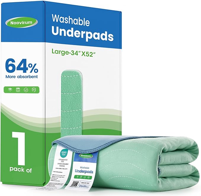 Noovirum® Washable Underpads,34"x52"(Pack of 1) Reusable Incontinence Pads for Kids, Adults, Elderly, Pets - Waterproof Protective Pad for Bed, Couch, Sofa, Furniture, Floor