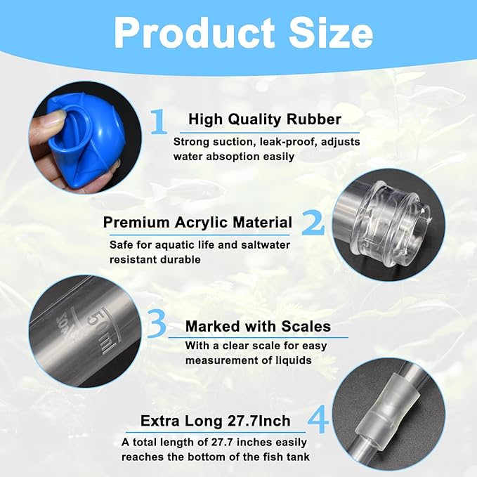 Extra Long Turkey Baster for Aquarium, 27.7 Inch Aquarium Coral Feeder, 50ml Aquarium Water Changer Siphon with 2 Pieces Extension Tubes for Fish Tank Cleaning